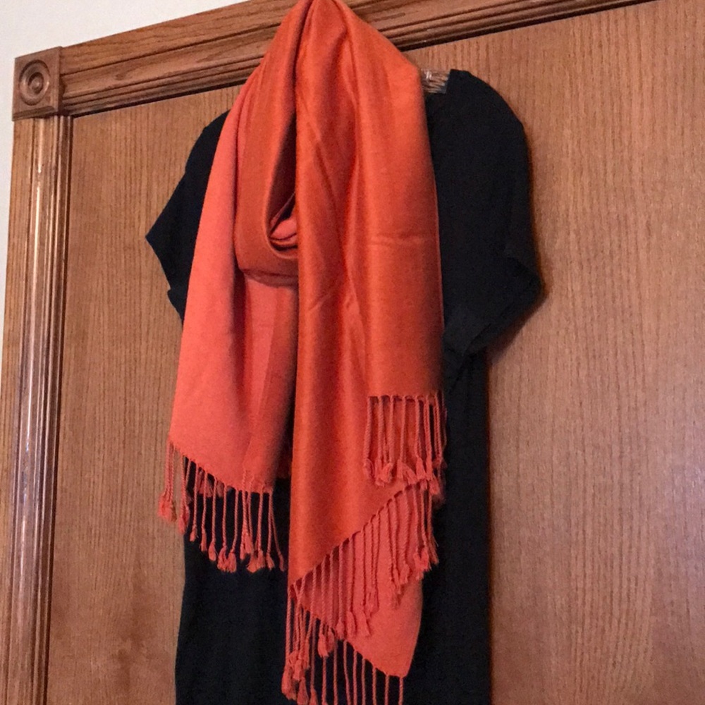 Orange scarf with fringe